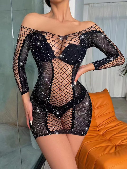 Black fancy half body net stocking